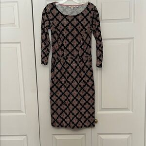 Boden Black and Pink Geometric Long Sleeve Dress